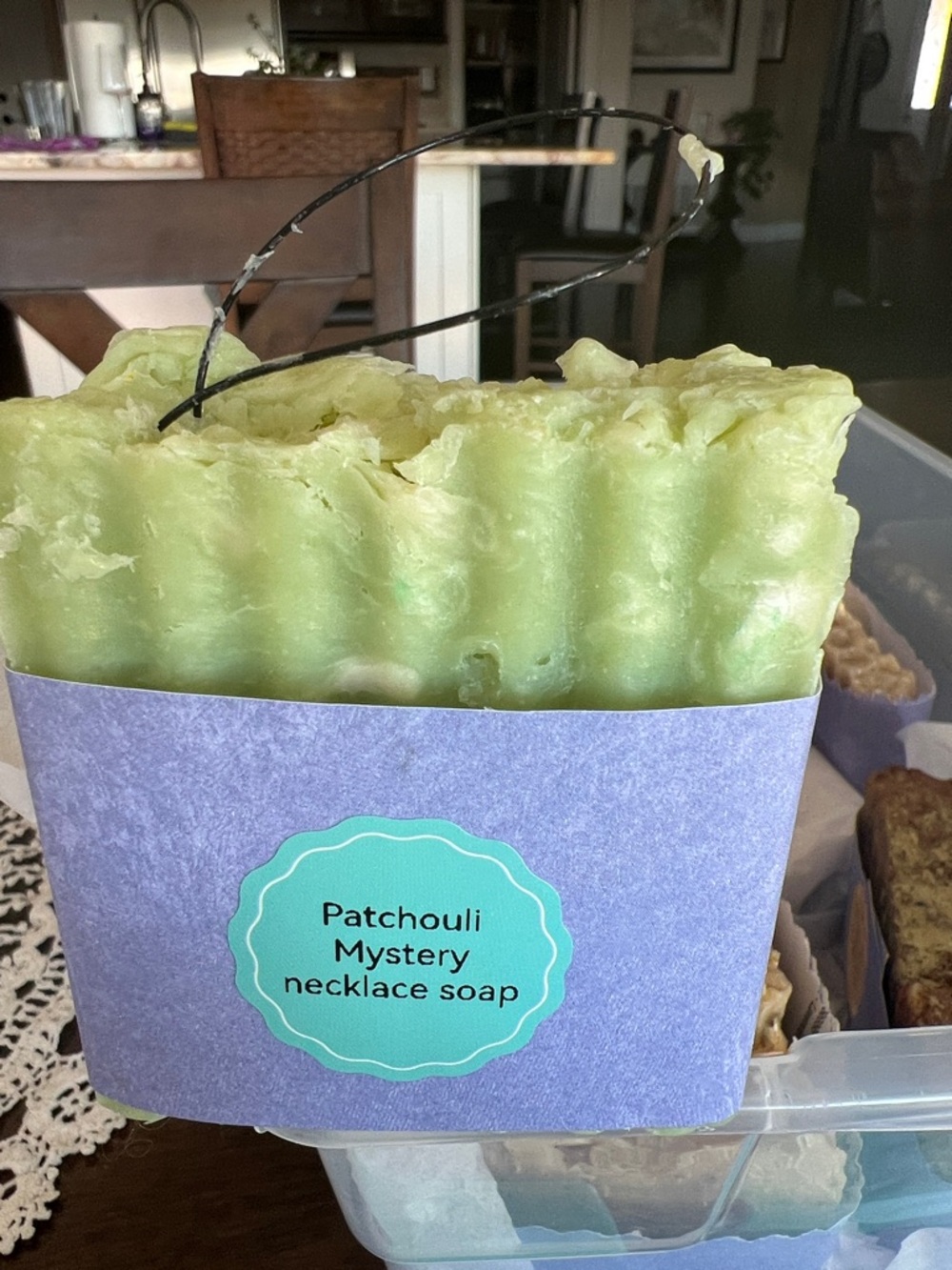 Patchouli or Grapefruit Mystery Necklace Soap - Green Scented Bar - Picture 5 of 7